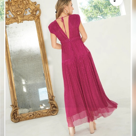 NWT $328 KARINA GRIMALDI Revolve Mernet Hot Pink Magenta Maxi Shoulder Pad Dress - Picture 3 of 13